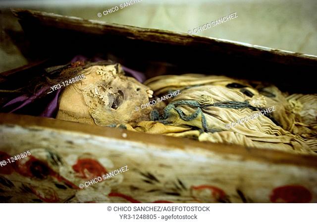 A mummy sits on display in a museum that was formerly the San Juan Bautista convent in Tlayacapan, Mexico, December 17, 2007