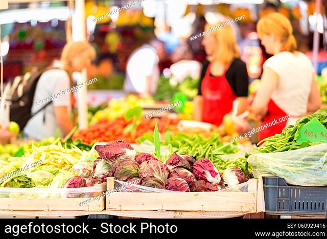 Farmers' market stall with variety of organic vegetable