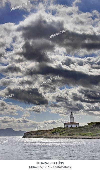 Spain, Majorca, Alcanada, Faro de Alcanada, lighthouse, sea, sky, clouds, backlight