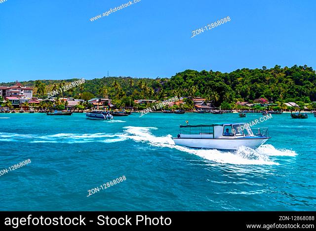 Boats and rocks, Phi Phi Don island, Andaman sea, Krabi, Thailand