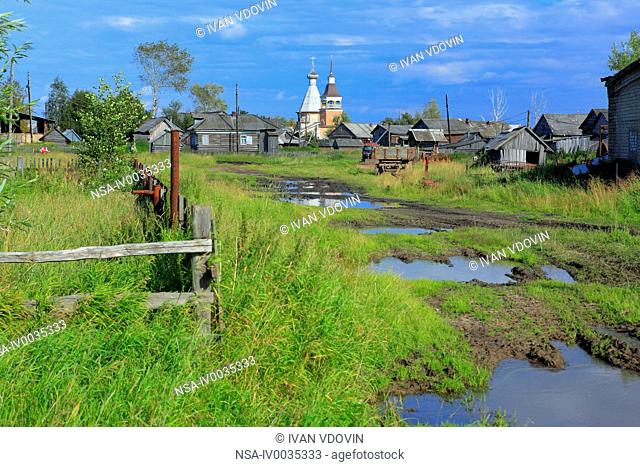 St. Nicholas church 2004, bell tower 18 cent., island in Dvina river delta, Konetsdvorie, Archangelsk Arkhangelsk region, Russia