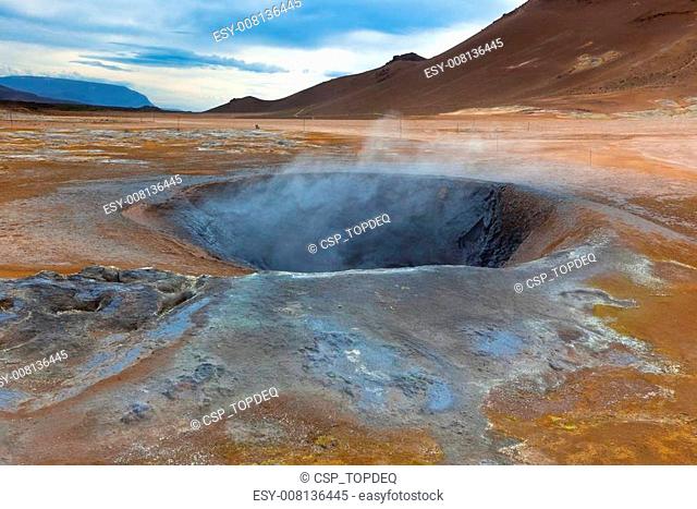 Hot Mud Pots in the Geothermal Area Hverir, Iceland