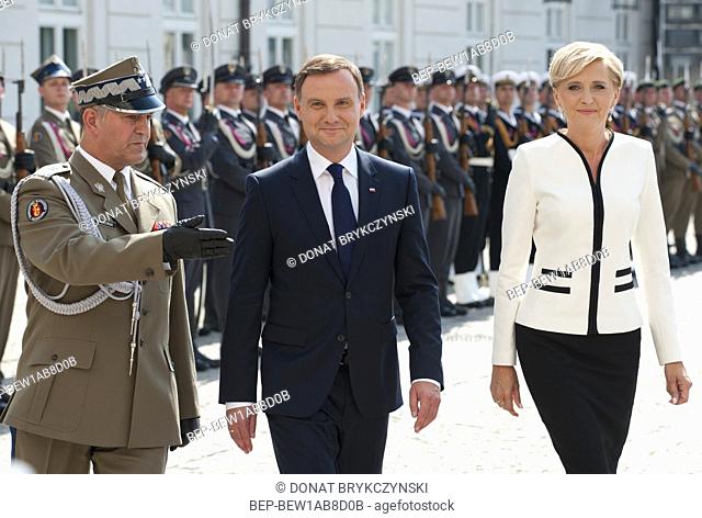 Aug. 6, 2015 Warsaw, presidential inauguration in Poland: Andrzej Duda sworn in as new Polish president. Official welcoming ceremony in the Courtyard of the...