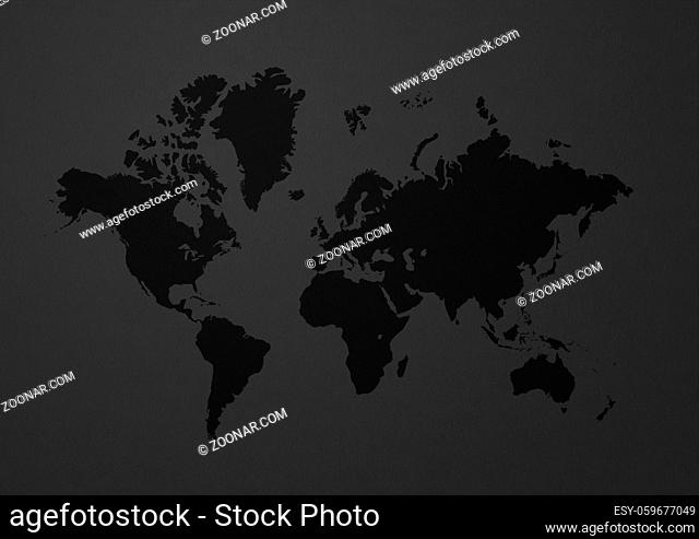 World map isolated on black wall background
