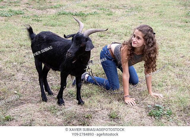 Girl and goat, Arbanasi, Velico Tarnovo, Bulgaria