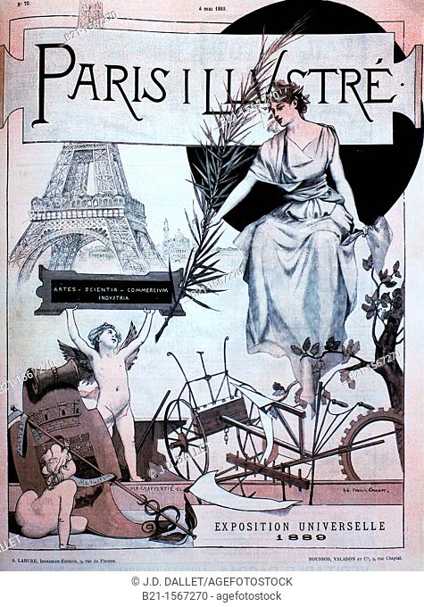 Exposition Universelle of 1889 (1889 World's Fair) on the cover of 'Paris Illustré' magazine of 1889