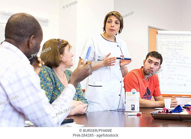 Diabetes workshop, education programme for diabetic patients led by a nurse, Angouleme hospital, France