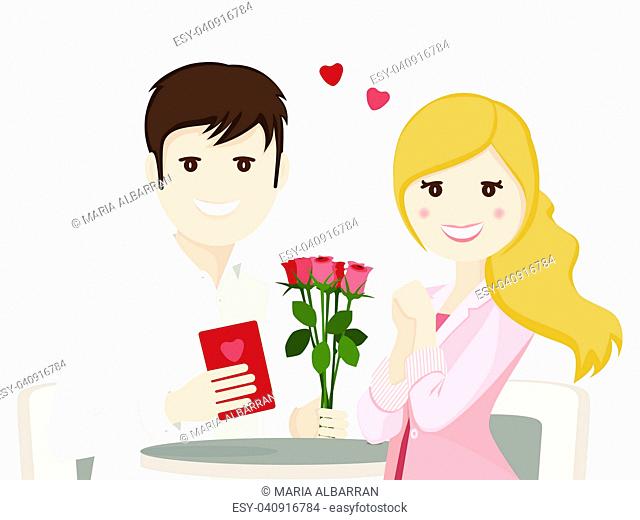 Couple of lovers in a dating on white background