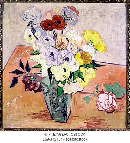 'Japanese vase with roses and anemones', painting by Van Gogh
