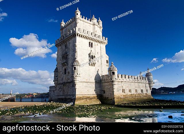 View of the beautiful monument Tower of Belem, located on Lisbon, Portugal