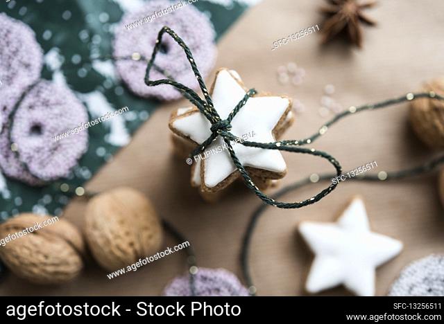 A stack of cinnamon stars tied with string