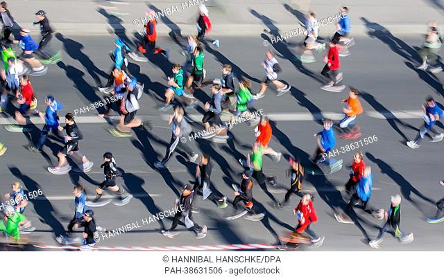 Participants run during the half marathon in Berlin, Germany, 07 April 2013. More than 30.000 people take part in the competition