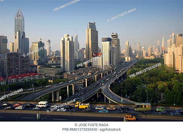 Skyline, Yan'an Donglu Expressway, Business District, Shanghai, China, Asia
