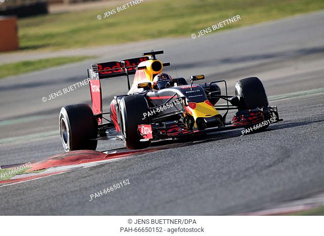 Russian Formula One driver Daniil Kvyat of Red Bull steers his car during the training session for the upcoming Formula One season at the Circuit de Barcelona -...