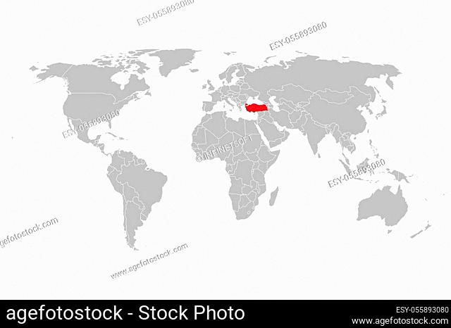 World with highlighted red turkey map vector illustration background