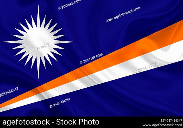 Marshall Islands country flag on wavy silk fabric background panorama - illustration