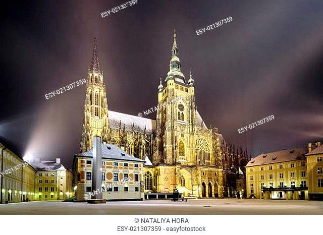 St. Vitus Cathedral at night in Prague