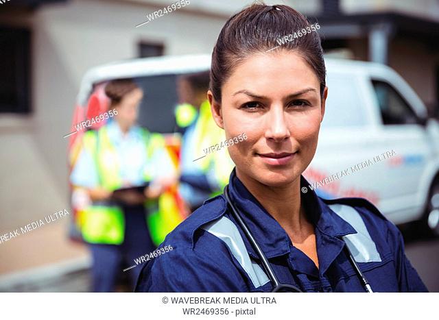 Portrait of a ambulance woman in the street