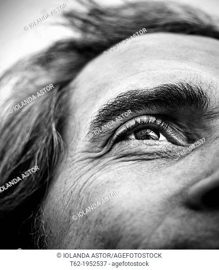 Closeup of a man's eye. White and black