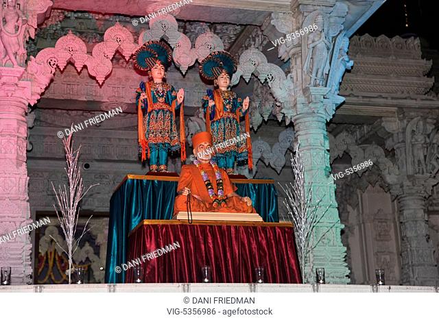 CANADA, TORONTO, 11.11.2015, Figure of Lord Swaminarayan at the BAPS Shri Swaminarayan Temple on the eve of the final night of the festival of Diwali in Toronto