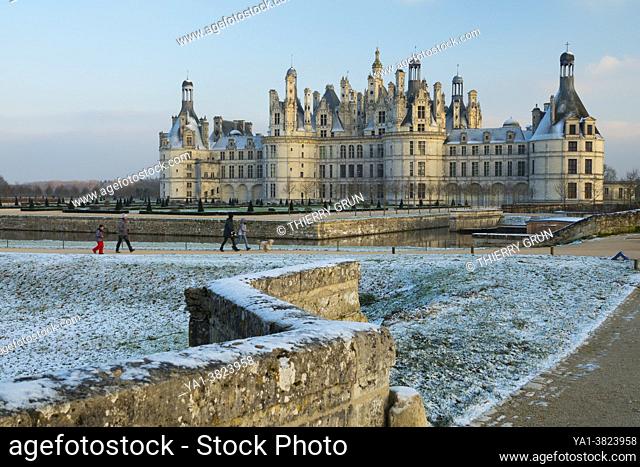 France, Loir-et-Cher (41), Chambord (UNESCO World Heritage), royal castle of the Renaissance, after rare snowfall