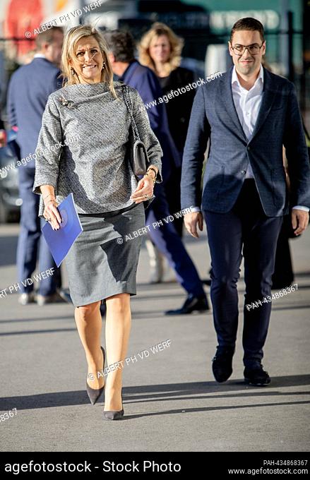 Queen Maxima of The Netherlands leaves at Oomen Opslag & Verhuizers in Katwijk, on November 15, 2023, after attended the presentation of the Annual Report State...