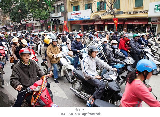 Asia, Vietnam, Hanoi, Traffic, Traffic Jam, Traffic Congestion, Motorbikes, Motorcycles, Transport, Transportation, Street Scene, Street Scenes, Air Pollution