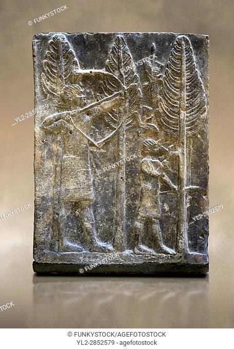 Stone relief sculptured panel of a a bird hunt. Inv AO 19886 from Dur Sharrukin the palace of Assyrian king Sargon II at Khorsabad, 713-706 BC