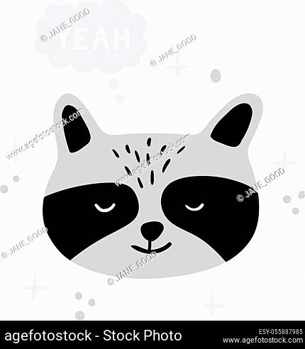 Funny Raccoon Face. Hand-drawn cartoon illustration with text. Vector,  Stock Vector, Vector And Low Budget Royalty Free Image. Pic. ESY-055887985  | agefotostock