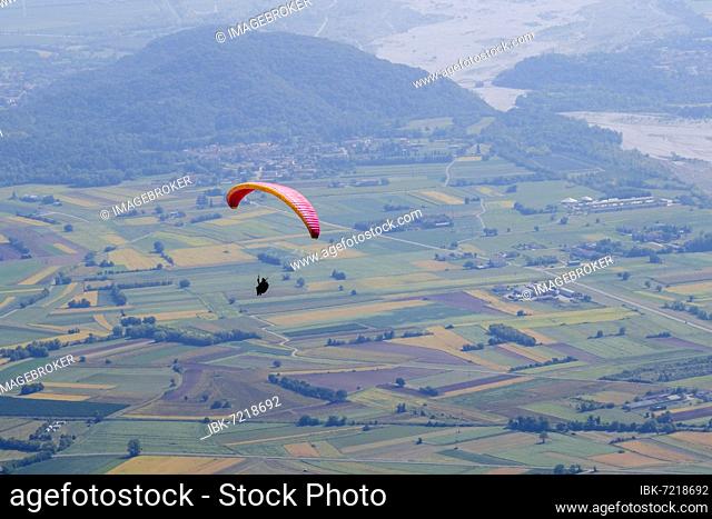 Paraglider with take-off at Monte Valinis, Friuli, Italy, Europe