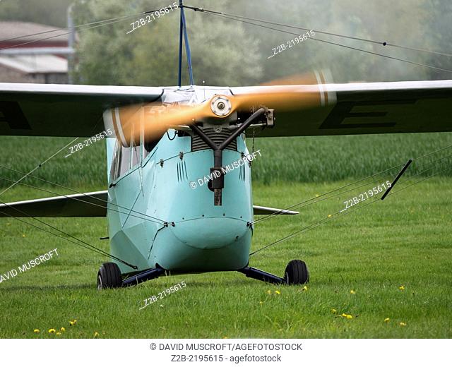Aeronca 100 small monoplane, a classic civil aircraft at Breighton general aviation airfield, near Selby, Yorkshire, UK