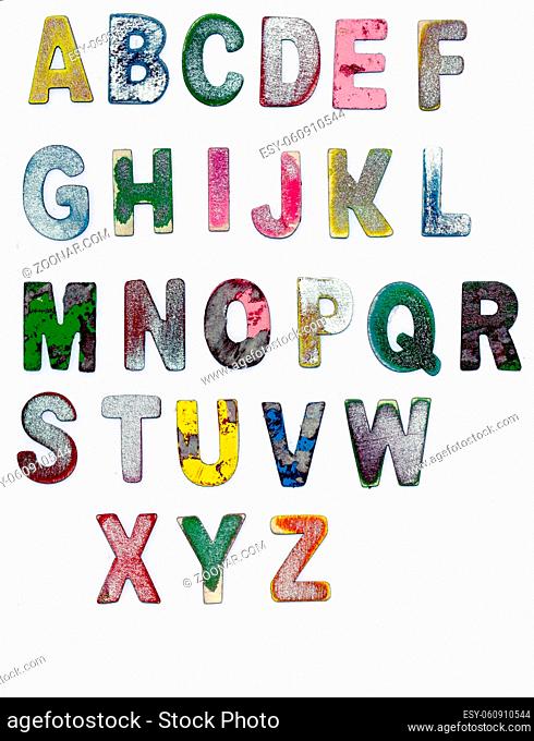 painted scratched color wooden alphabet
