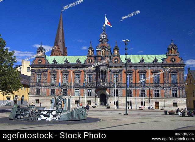 City Hall and City Fountain, Radhuset, Malmö, Skane, Sweden, Europe