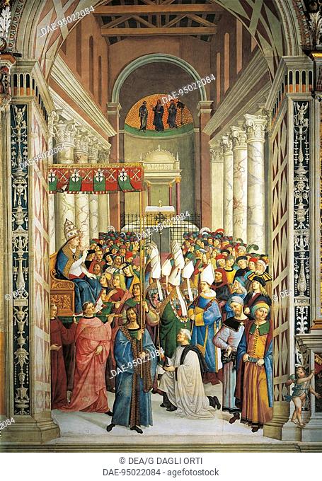 The coronation of Pope Pius II, detail from the Stories of Pius II, 1503-1508, by Bernardino Pinturicchio (about 1452-1513), fresco