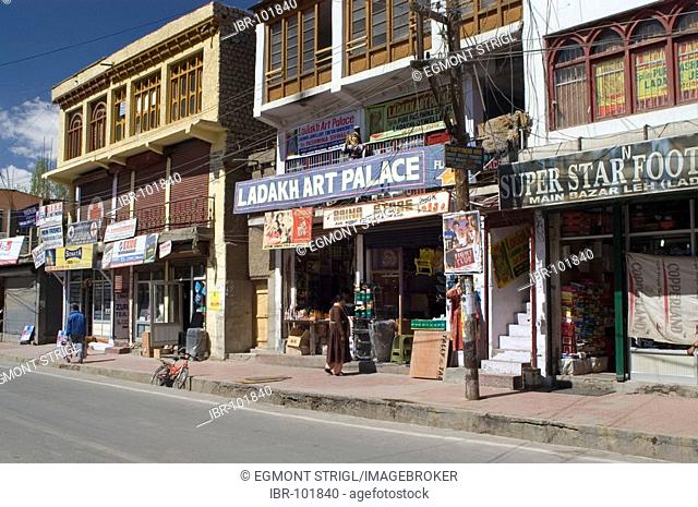 Streetscape in the bazar area of Leh, Ladakh, Jammu and Kashmir, India