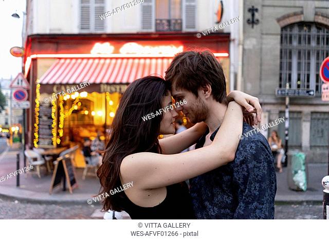 France, Paris, young couple in love in the district Montmartre