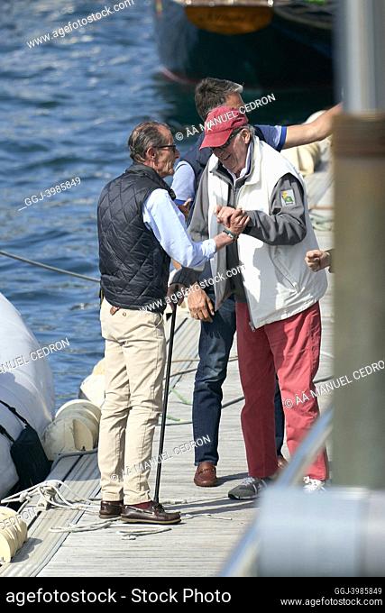 King Juan Carlos of Spain after the first day of third series of the Spanish 6 Metres Cup at Sanxenxo Royal Yacht Club on May 20, 2022 in Sansenxo, Spain