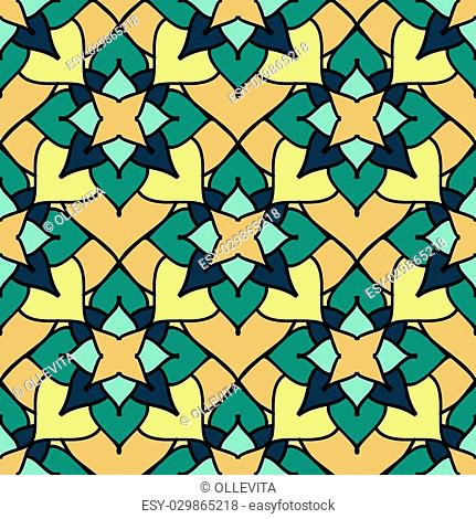 Colorful Moroccan tiles ornaments. Can be used for wallpaper, pattern fills, web page background, surface textures. Vector illustration