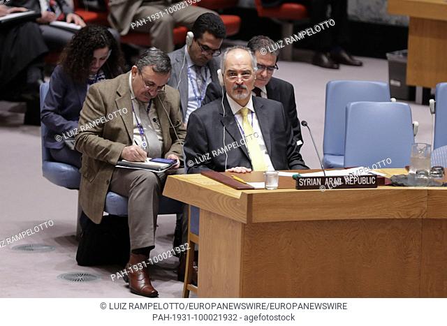 United Nations, New York, USA, February 22 2018 - Bashar Jaafari Permanent Representative of Syria to the United Nations During a Security Council meeting on...