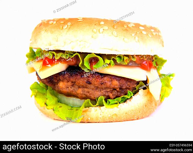 Hamburger popular fast food isolated on white background