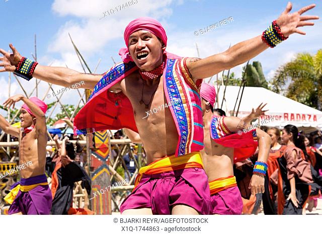 The native warriors celebrate victory and the death of Magellan at the Battle of Mactan reenactment or Kadaugan Festival  The Battle of Mactan was fought in the...