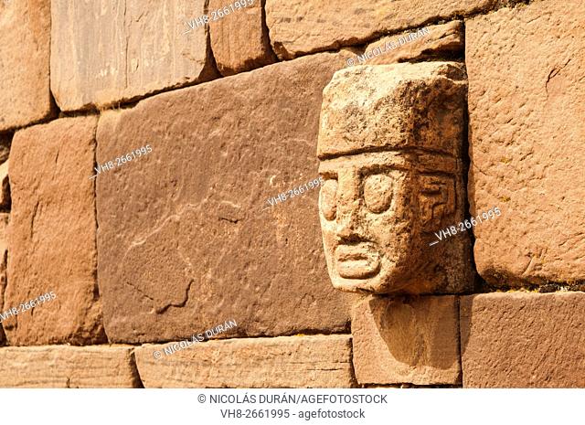 Tiahuanaco stone face. Tiahuanaco ruins. La Paz Department. Bolivia. South America