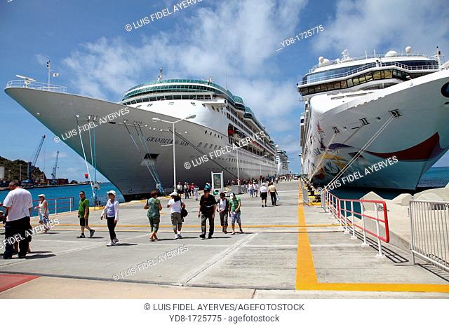 Cruises docked in the port of St Maarten, Caribbean