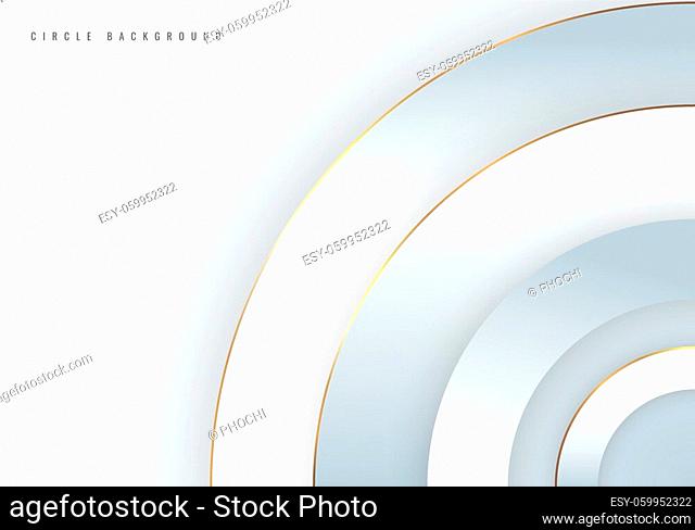 Abstract background 3D white circles overlapping layered with golden border line. Luxury style. Vector illustration