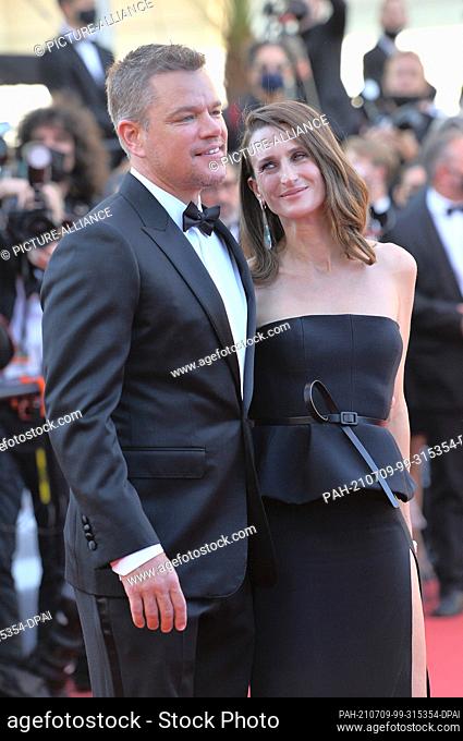 08 July 2021, France, Cannes: Matt Damon and Camille Cottin attend the screening of the film ""Stillwater"" during the 74th Annual Cannes Film Festival at...