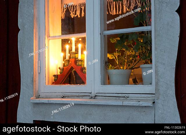 Christmas decoration in window, Sweden, Scandinavia, Europe