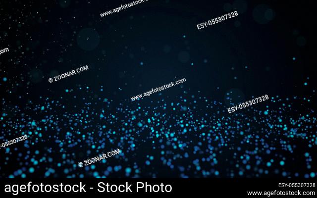Glitter vintage lights background. Blue defocused backdrop. 3d rendering