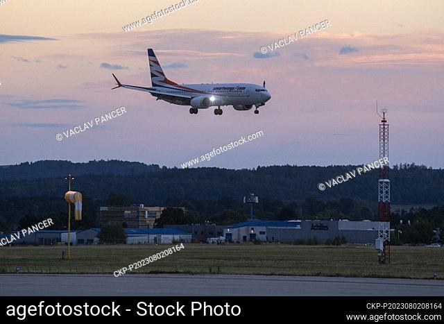 The first arrival of a Boeing 737 at Ceske Budejovice Airport on August 2, 2023. Ceske Budejovice Airport launched international service becoming 6th airport in...