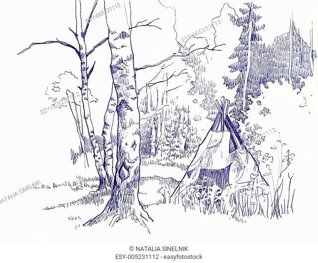 tent in a forest graphic