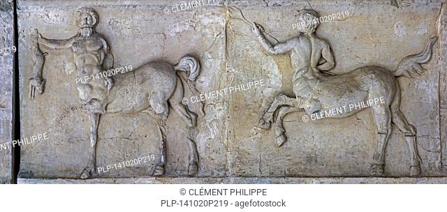Roman frieze showing centaurs, mythological creatures with the head, arms, and torso of a human and the body and legs of a horse